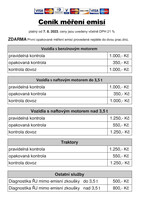 Ceník měření emisí 230807